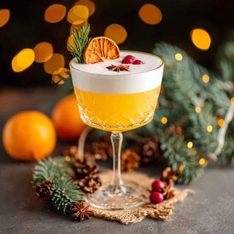 A glass of orange juice with a slice of orange and a cherry on top.