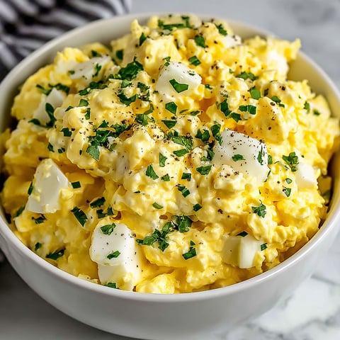 A bowl of creamy cottage cheese egg salad.