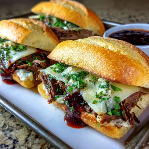 A close up of a sandwich with meat and cheese.