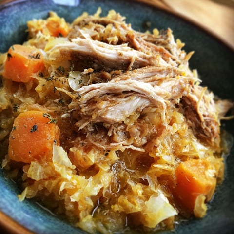 A bowl of pork and sauerkraut.