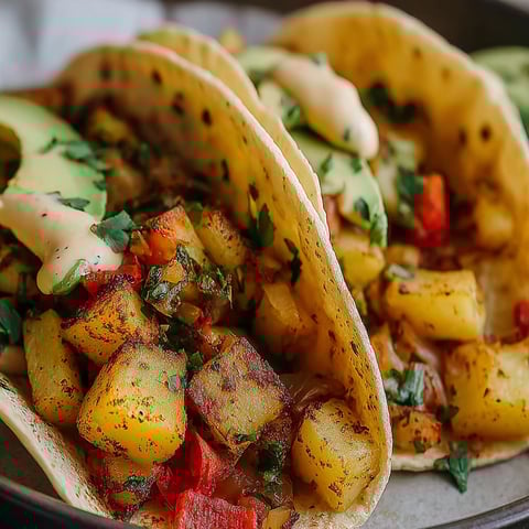 A plate of vegan potato soft tacos.