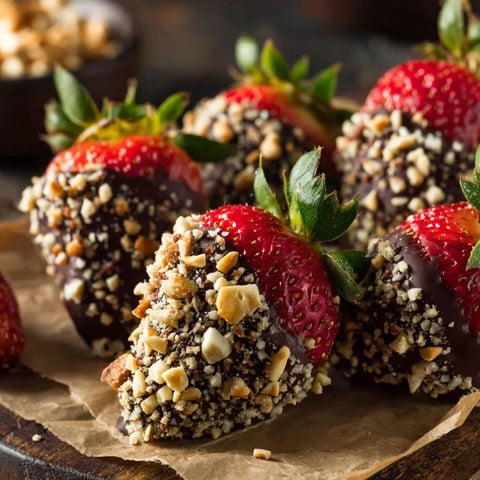 Chocolate strawberries rolled in crushed nuts.