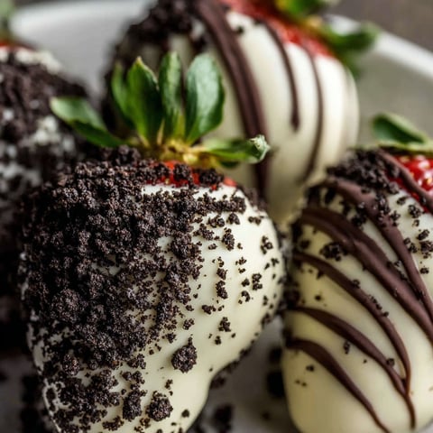 Cookies and cream chocolate strawberries.