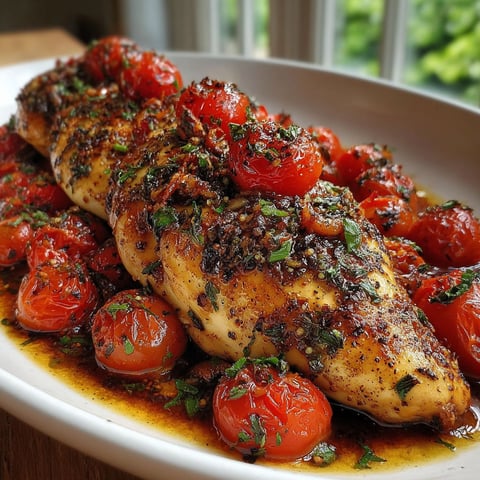 A plate of food with tomatoes and herbs on it.