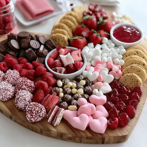 A delicious Valentine's Day charcuterie board.