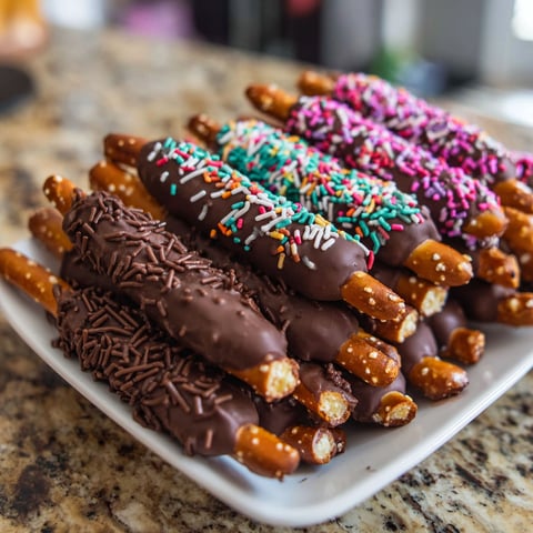 Chocolate dipped pretzels on a plate.