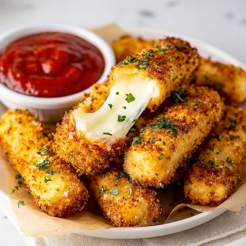 Mozzarella sticks in a bowl with a side of ketchup.