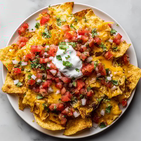 A plate of nachos with fresh salsa.