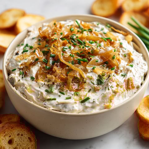 A bowl of homemade French onion dip.