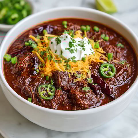 A bowl of Texas chili with cheese and jalapenos.