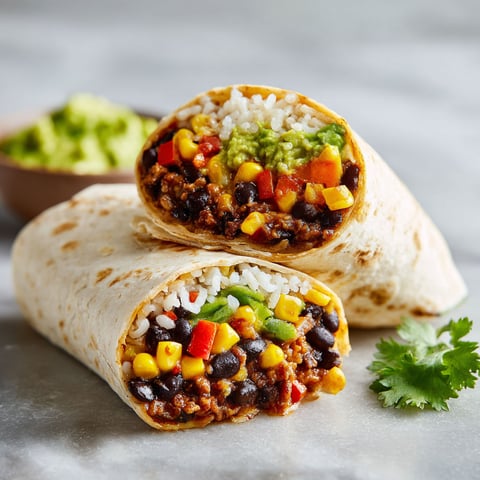 Two black bean and guacamole burritos.