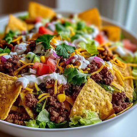 A bowl of Doritos Taco Salad.