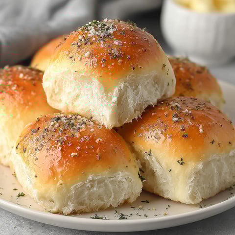 A plate of garlic butter dinner rolls.