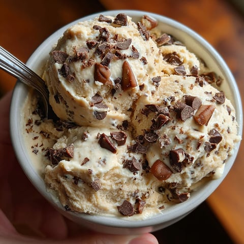 A person holding a bowl of yogurt cookie dough.